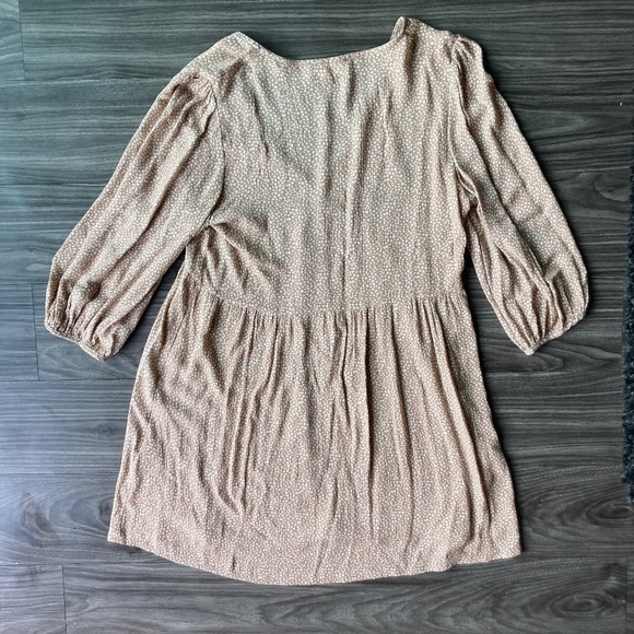 Audrey 3+1 Womens Long Sleeve Dress Brown and Cream Dot Pattern - Picture 4 of 4